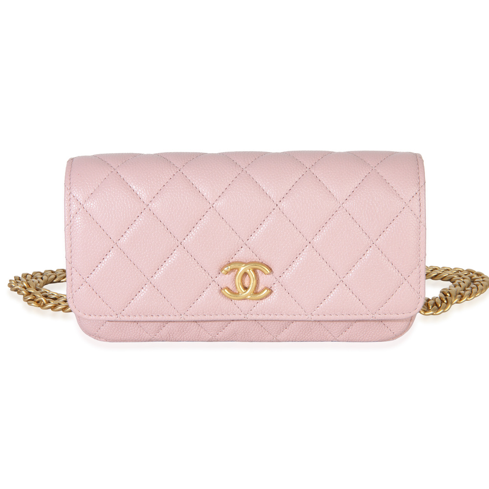 Chanel Light Pink Quilted Caviar Sweetheart Phone Holder With Chain Handbag